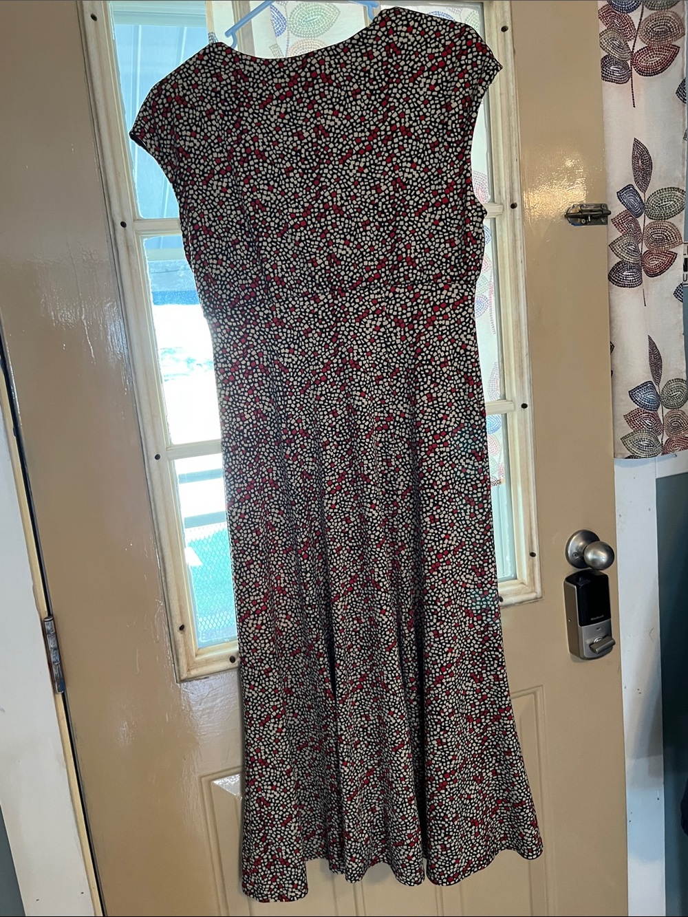 Jones Studio Red, White and Black Cap-Sleeve V-Neck Midi Dress - Picture 3 of 3